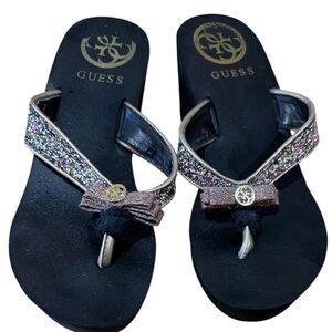 Guess Sarraly wedge pink and Gold Glitter Thong  Sandals.